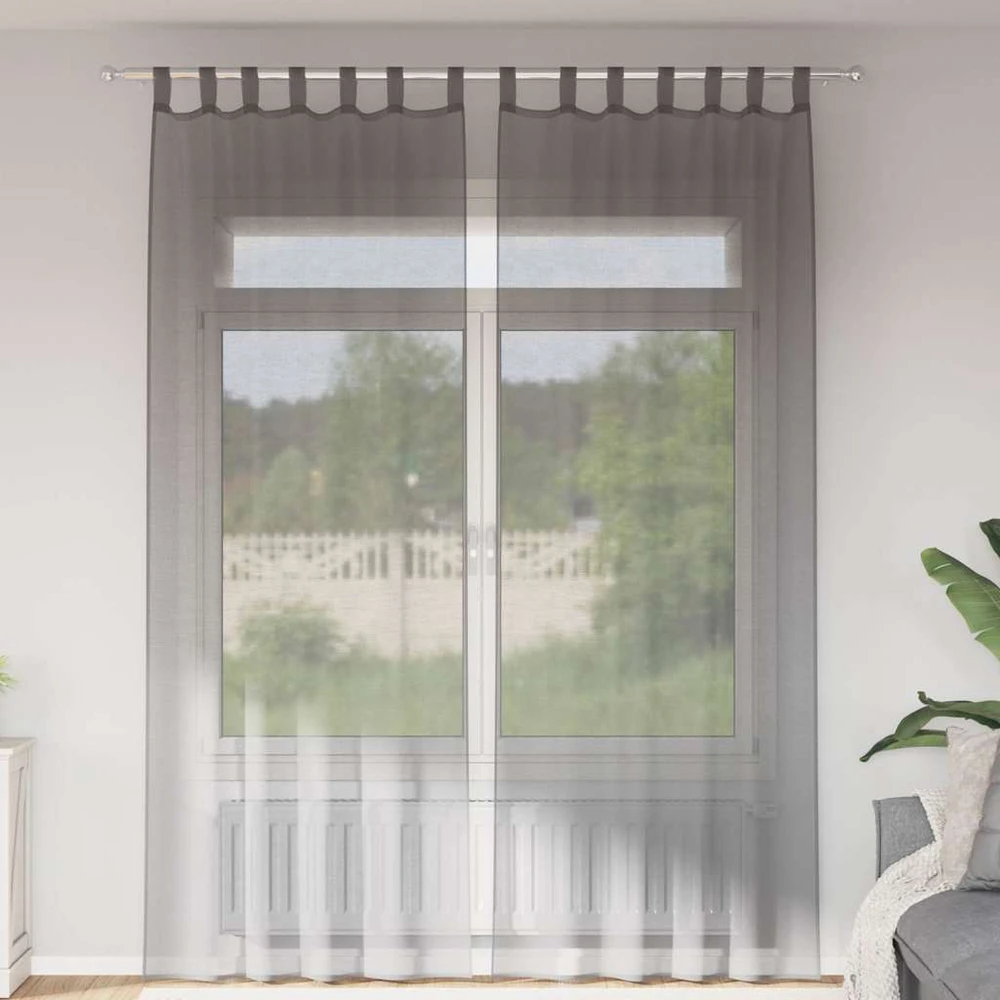 Voile užuolaidos su kilpomis, 2vnt., tamsiai pilkas, 140x260cm