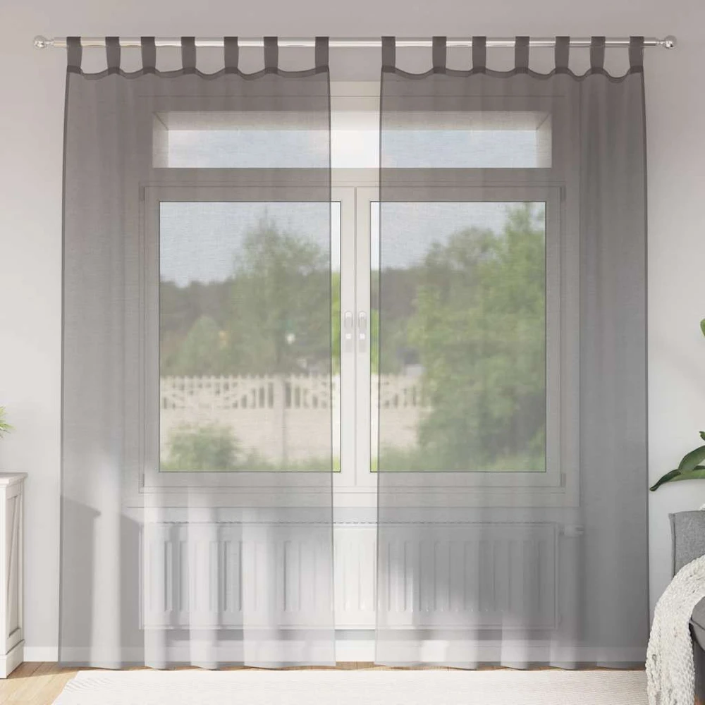 Voile užuolaidos su kilpomis, 2vnt., tamsiai pilkas, 140x245cm
