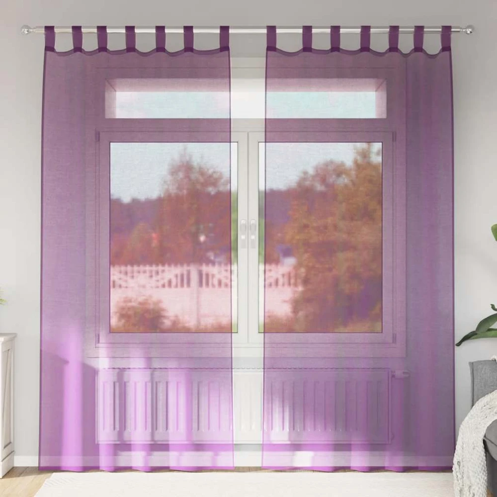 Voile užuolaidos su kilpomis, 2vnt., violetinės sp., 140x245cm