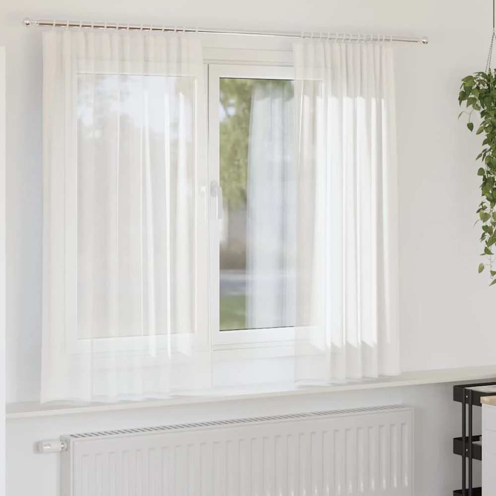 Voile užuolaidos su strypų kišenėmis, 2vnt., baltos spalvos