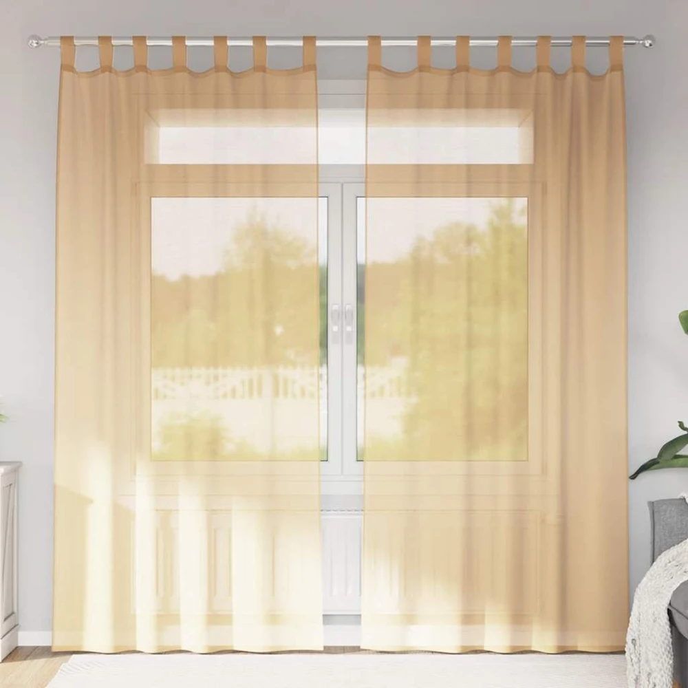 Voile užuolaidos su strypų kišenėmis, 2vnt., smėlio spalvos