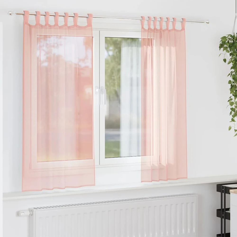 Voile užuolaidos su strypų kišenėmis, 2vnt., rožinės spalvos