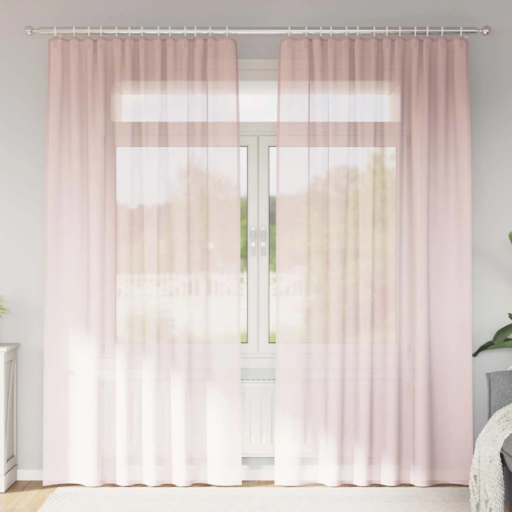 Voile užuolaidos su strypų kišenėmis, 2vnt., šviesiai rožinės