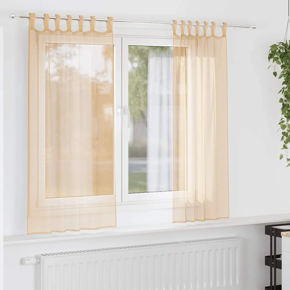 Voile užuolaidos su strypų kišenėmis, 2vnt., smėlio spalvos