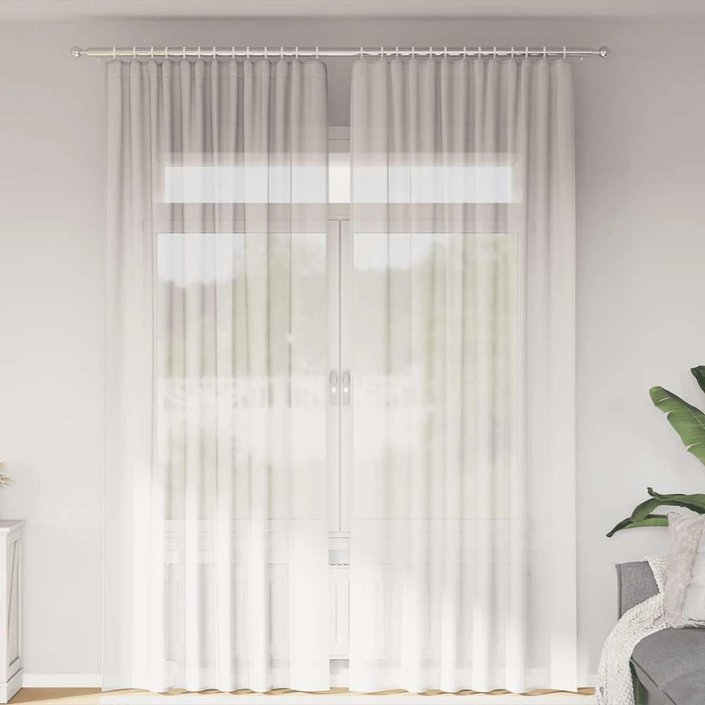 Voile užuolaidos su strypų kišenėmis, 2vnt., baltos spalvos