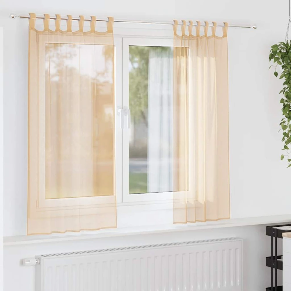 Voile užuolaidos su strypų kišenėmis, 2vnt., smėlio spalvos