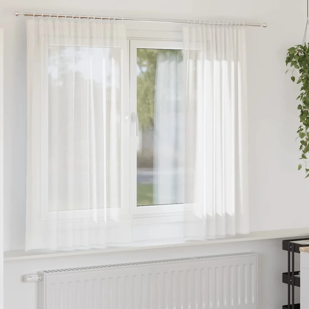 Voile užuolaidos su strypų kišenėmis, 2vnt., baltos spalvos