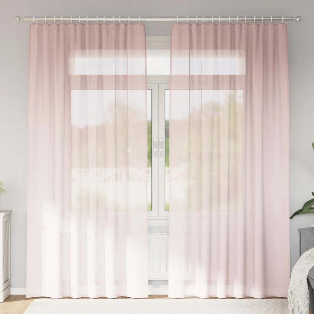 Voile užuolaidos su strypų kišenėmis, 2vnt., šviesiai rožinės