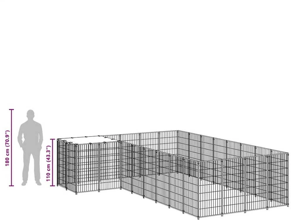 Voljeras šunims, juodos spalvos, 10,89 m², plienas