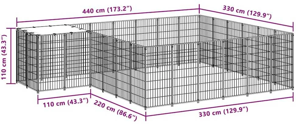 Voljeras šunims, juodos spalvos, 12,1 m², plienas
