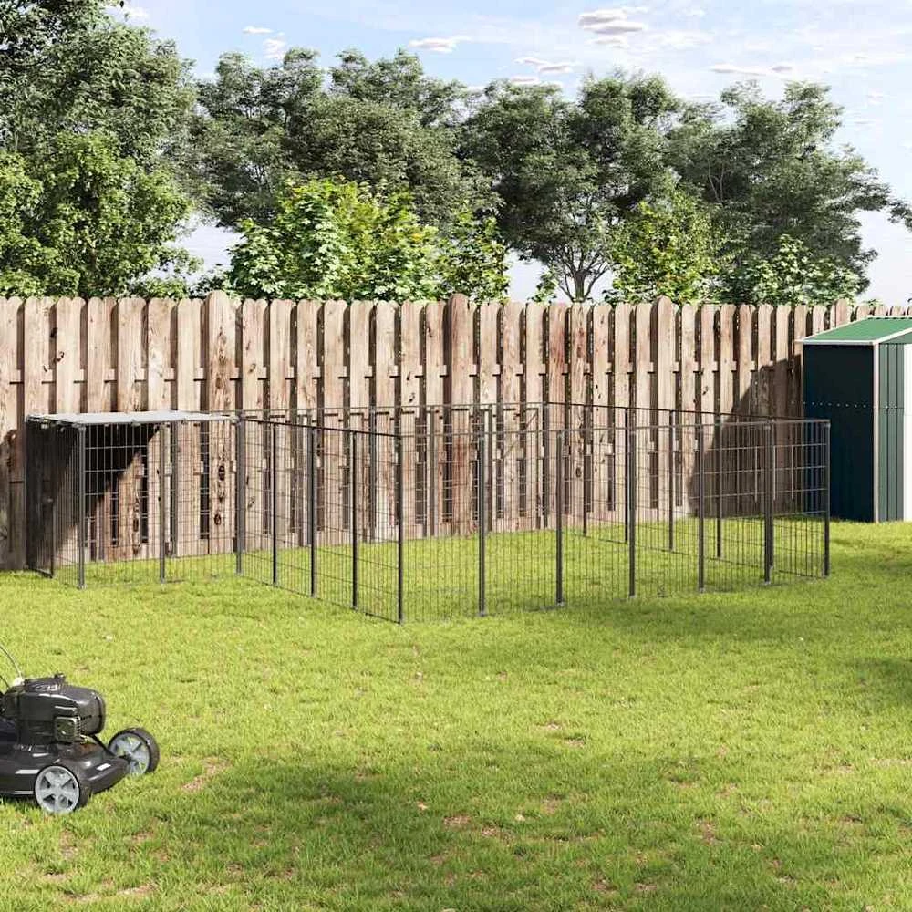 Voljeras šunims, juodos spalvos, 12,1 m², plienas