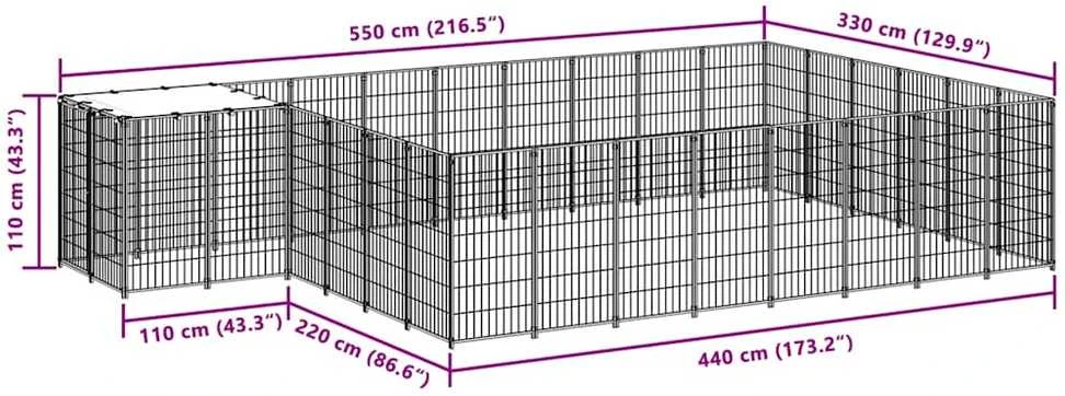 Voljeras šunims, juodos spalvos, 15,73 m², plienas