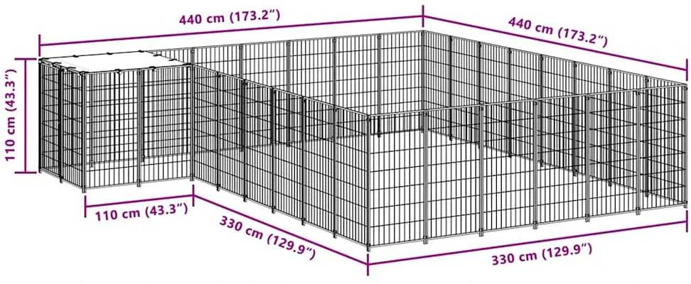 Voljeras šunims, juodos spalvos, 15,73 m², plienas
