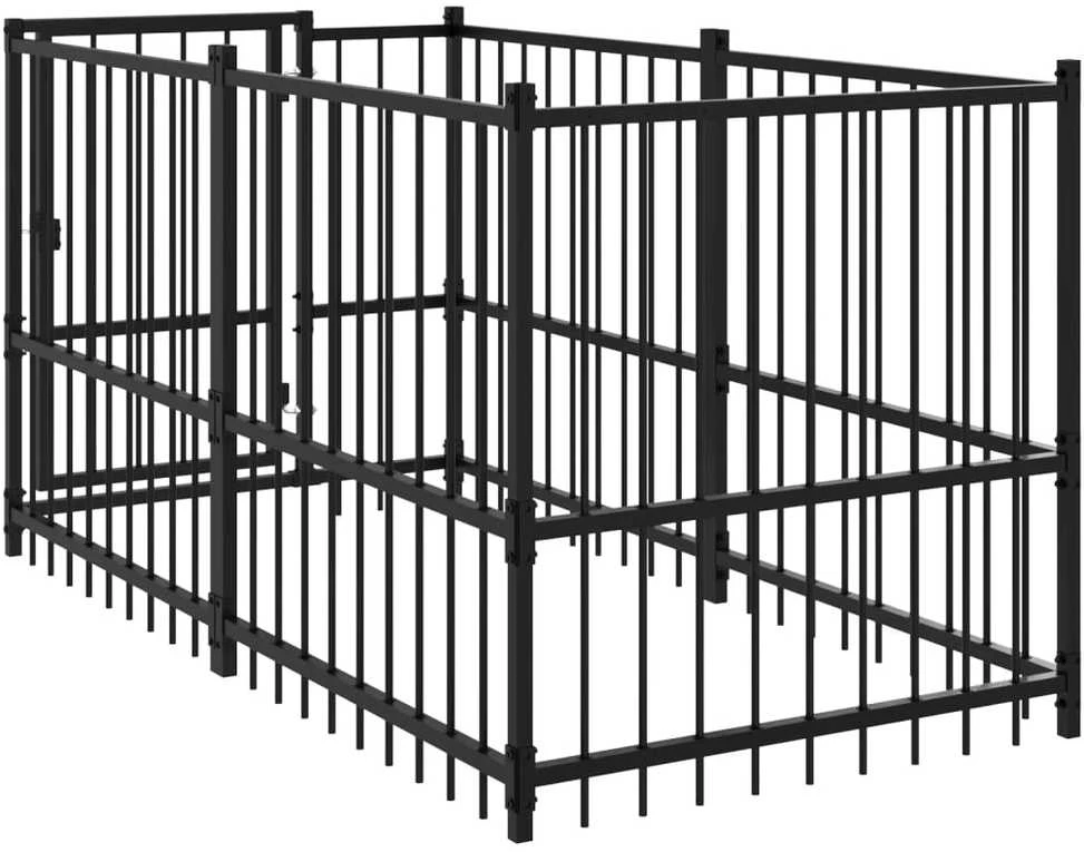 Voljeras šunims, juodos spalvos, 193,5x97x100cm, plienas