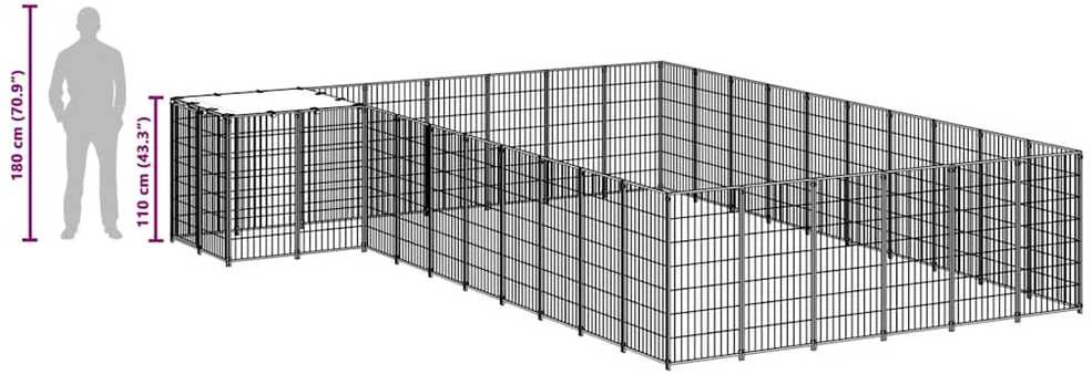 Voljeras šunims, juodos spalvos, 19,36 m², plienas