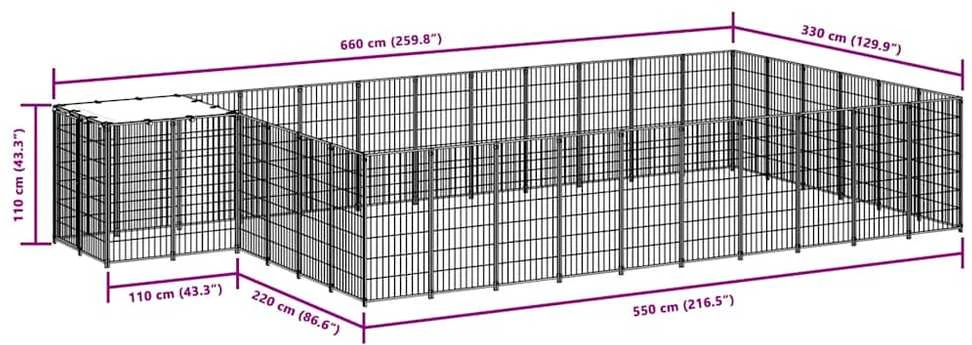 Voljeras šunims, juodos spalvos, 19,36 m², plienas