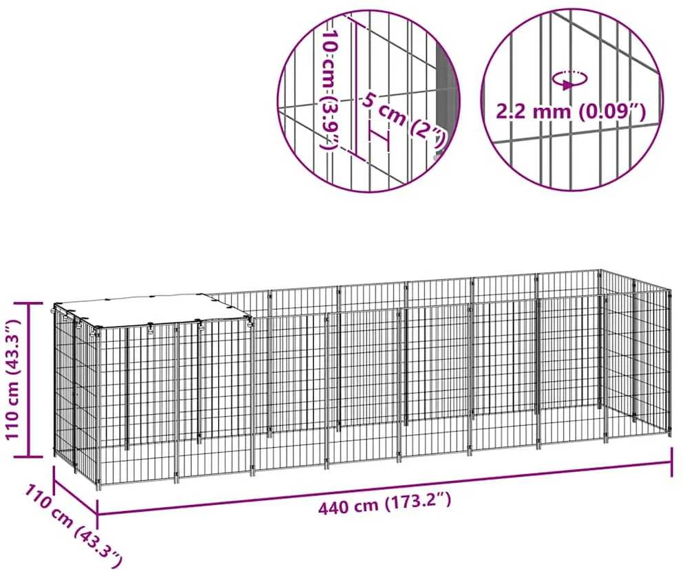 Voljeras šunims, juodos spalvos, 4,84 m², plienas