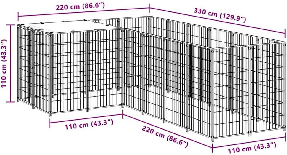 Voljeras šunims, juodos spalvos, 4,84 m², plienas