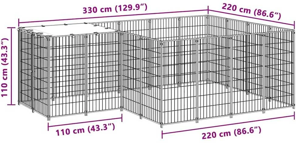 Voljeras šunims, juodos spalvos, 6,05 m², plienas