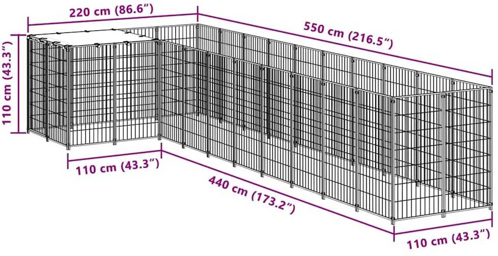 Voljeras šunims, juodos spalvos, 7,26m², plienas