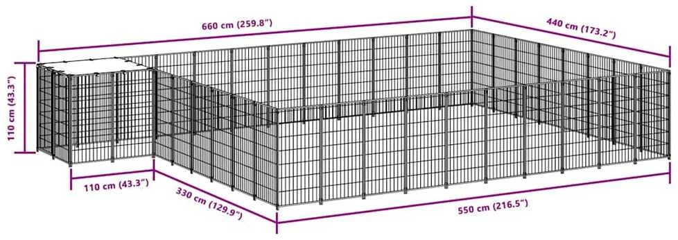 Voljeras šunims, sidabrinės spalvos, 25,41 m², plienas