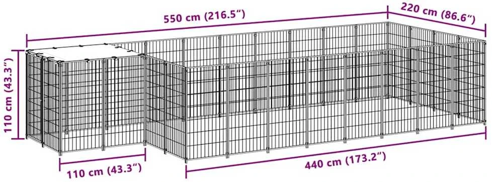 Voljeras šunims, sidabrinės spalvos, 8,47 m², plienas