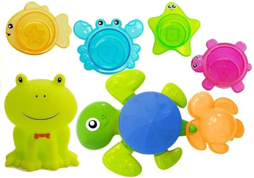 Lean Toys Vonios žaislų rinkinys su vėžliu ir jūros gyvūnais