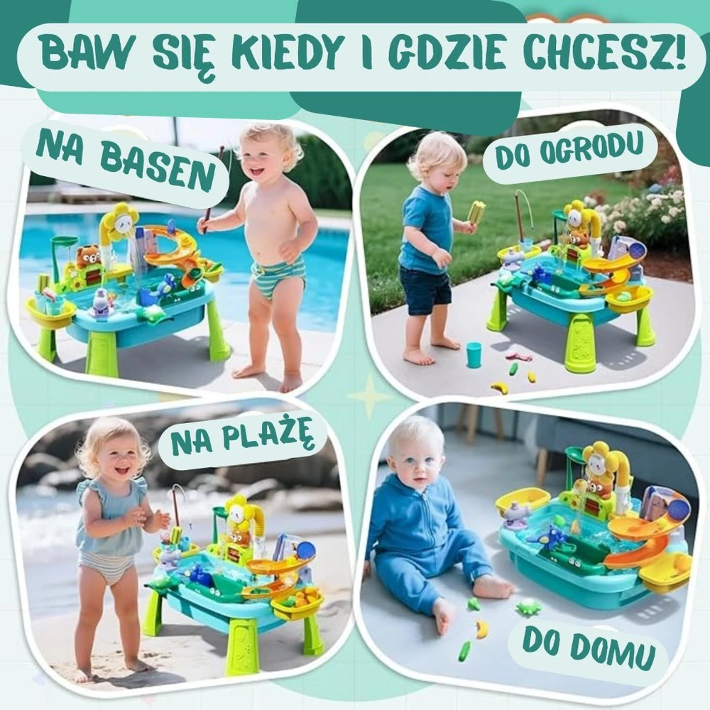 WOOPIE 4-in-1 Vandens stalas Žvejybos žaidimas Kriauklė Vandens čiuožykla Gėlė
