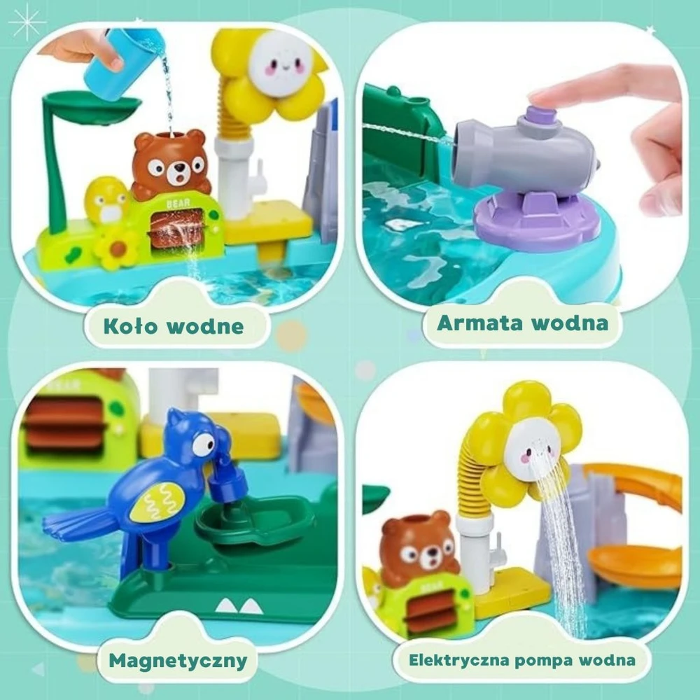 WOOPIE 4-in-1 Vandens stalas Žvejybos žaidimas Kriauklė Vandens čiuožykla Gėlė