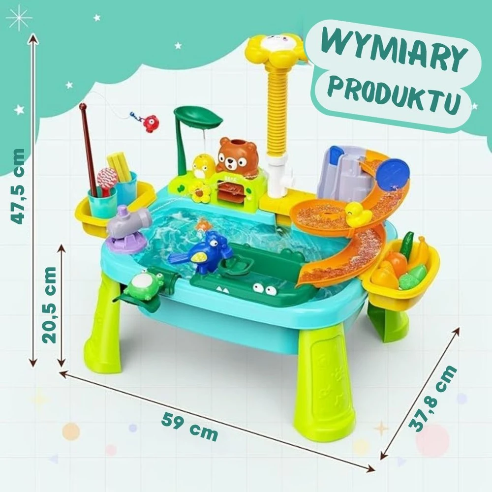WOOPIE 4-in-1 Vandens stalas Žvejybos žaidimas Kriauklė Vandens čiuožykla Gėlė