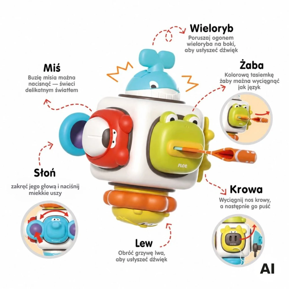 WOOPIE BABY 6 in 1 sensorinis kubas Gyvūnai