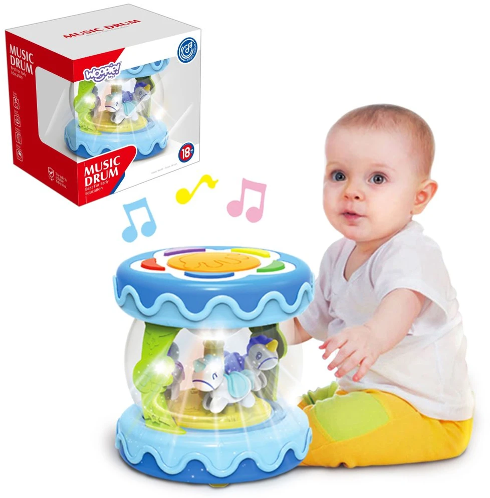 Woopie Baby WOOPIE Muzikinis Bębenėlis Projektorius 3w1 Muzikinė Žaislas Kūdikiams + Riedantis Volelis Mokymuisi Ridenti