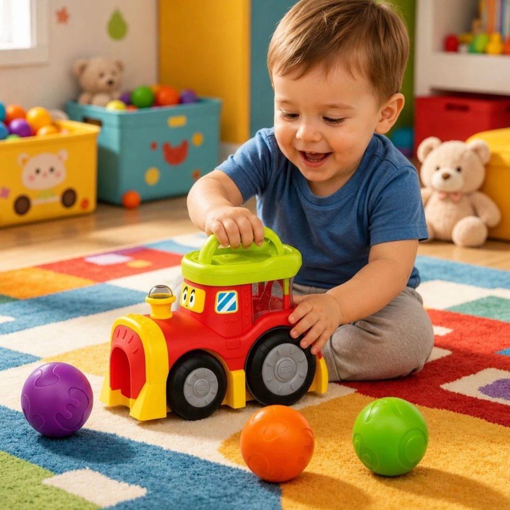 WOOPIE BABY interaktyvus traukinukas su šokinėjančiais kamuoliukais