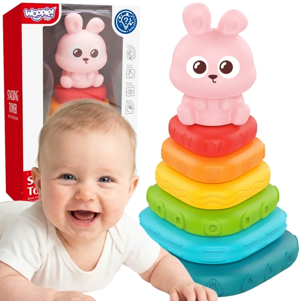 WOOPIE BABY Sensorinė piramidė Kiškio bokštelis 6m+