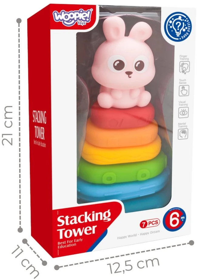 WOOPIE BABY Sensorinė piramidė Kiškio bokštelis 6m+