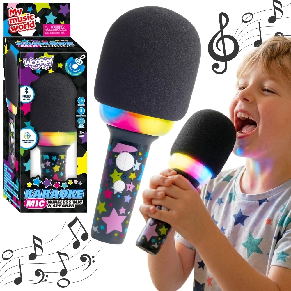 WOOPIE belaidis karaoke mikrofonas su garsiakalbiu juodas