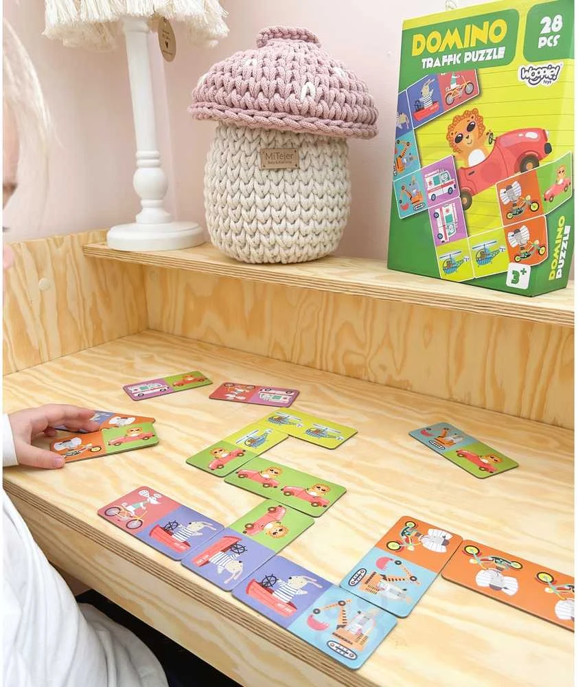 Woopie edukacinis žaidimas Gyvūnų transportas domino ir Montessori kortelių dėlionė