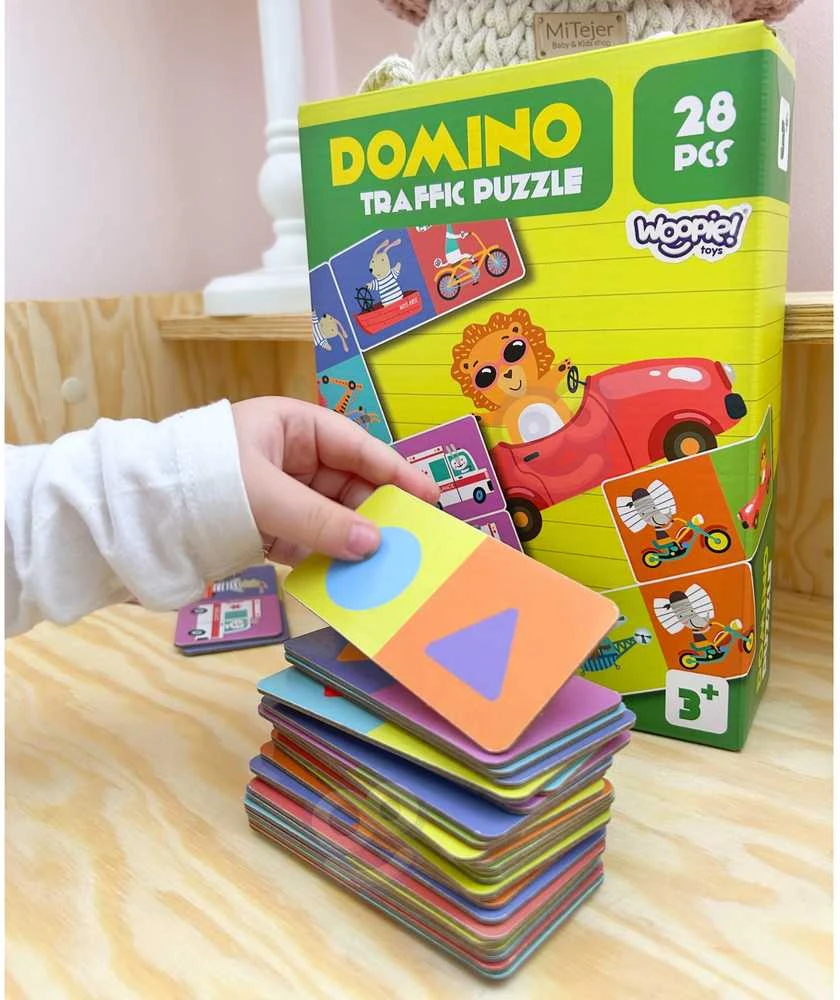Woopie edukacinis žaidimas Gyvūnų transportas domino ir Montessori kortelių dėlionė