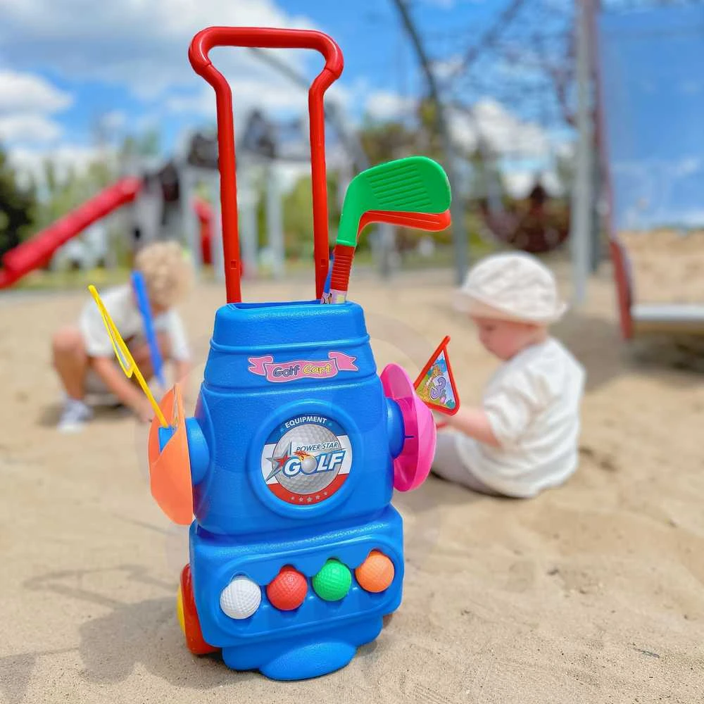 Woopie Golfo žaidimų rinkinys su priedų stovu ant ratukų