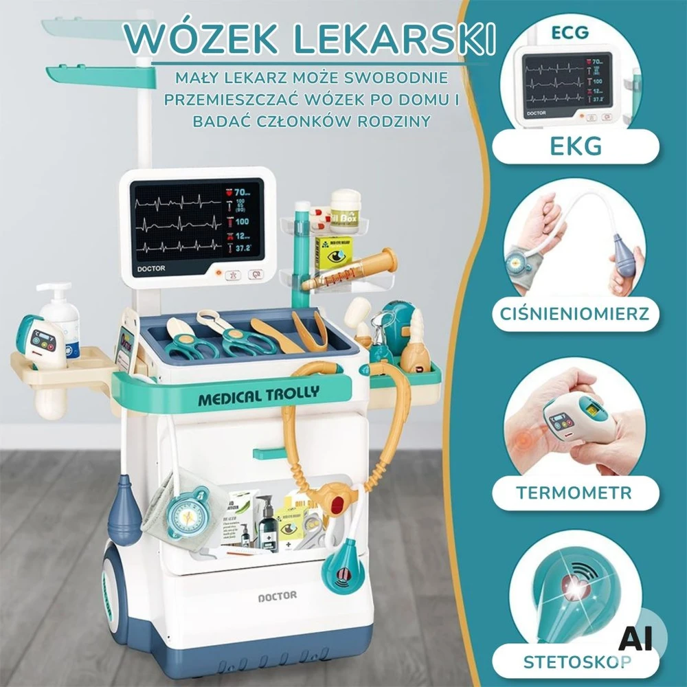 WOOPIE gydytojo vežimėlio rinkinys Little Doctor su EKG