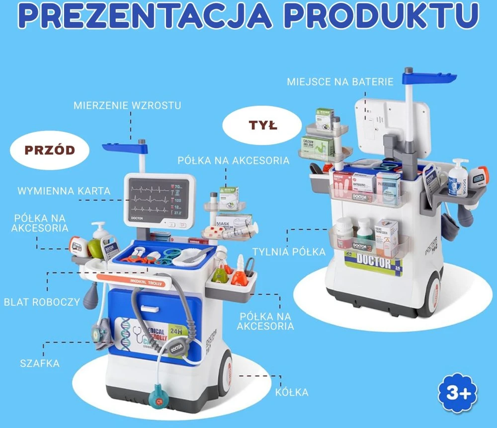 WOOPIE interaktyvus mažojo gydytojo vežimėlis medicininis rinkinys Rentgenas 115 cm
