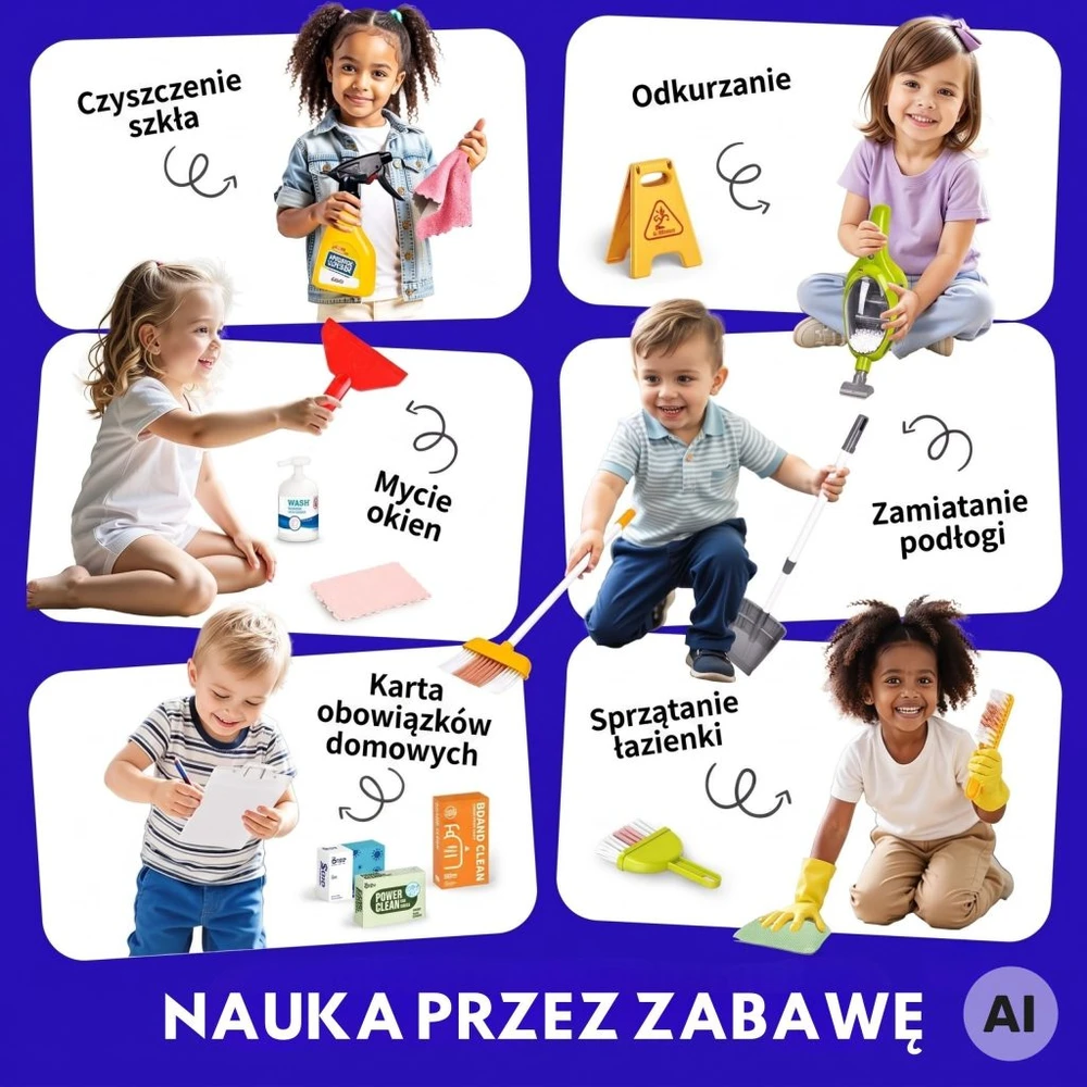 Woopie Kidsvalymo rinkinys su vežimėliu dulkių siurblio priedais XXL 22 vnt.