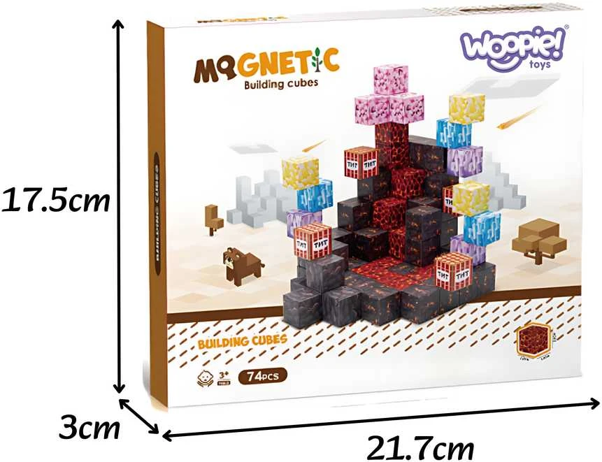 WOOPIE Magnetinis Konstruktorius Kubeliai Minecraft Pikseliai 74vnt