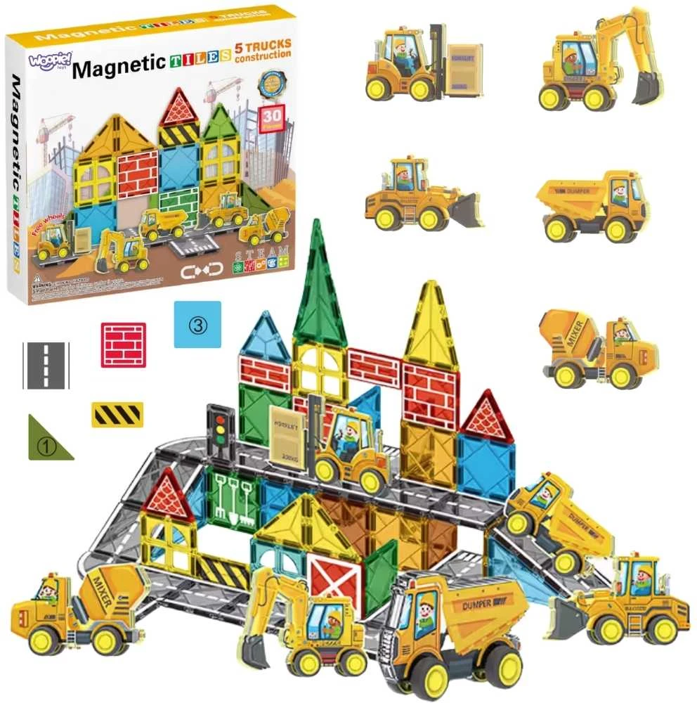 WOOPIE Magnetinis Konstruktorius su Statybiniais Automobiliais 30vnt