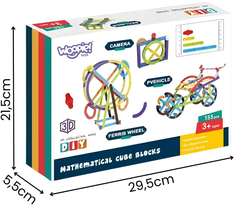 WOOPIE matematinės 3D konstrukcinės kaladėlės 155 vnt