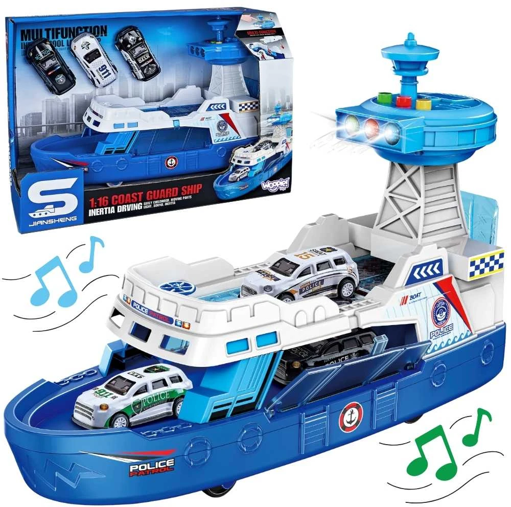 WOOPIE 54054 Interaktyvus policijos patrulinis laivas - mastelis 1:16 + Automobiliai 3 vnt.