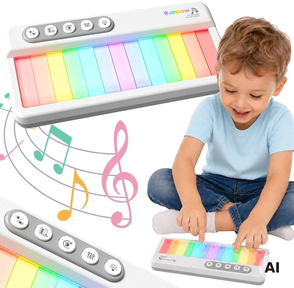 WOOPIE Rainbow Touch pianinas su foniniu apšvietimu ir mokymosi režimu 3+
