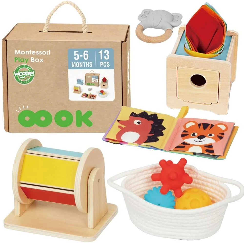 WOOPIE Žalias Montessori sensorinė dėžė 6in1 kūdikiams
