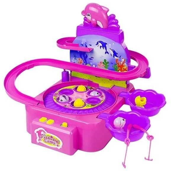 Lean Toys Šeimyninis žvejybinis žaidimas "Delfinų parkas", rožinis