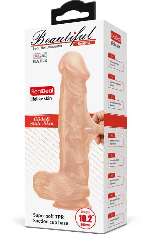 Baile Dildos BAILE Didelis realistiškas penio dildo su siurbtuku 26 cm